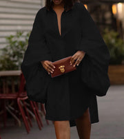 Plus Size Long Sleeve Solid Color Shirt Dress QYMF 3108