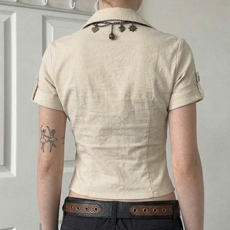 Short Sleeve Lapel Solid Color Shirt GPKJ MR49194