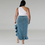 Plus Size Irregular Denim Half Skirt GDAM 218607