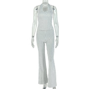 Halterneck V Neck Polka Dot Print Jumpsuit GJYO JS919185