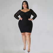 Plus Size Sexy Ruched Long Sleeve Bodycon Dress NNWF 7697