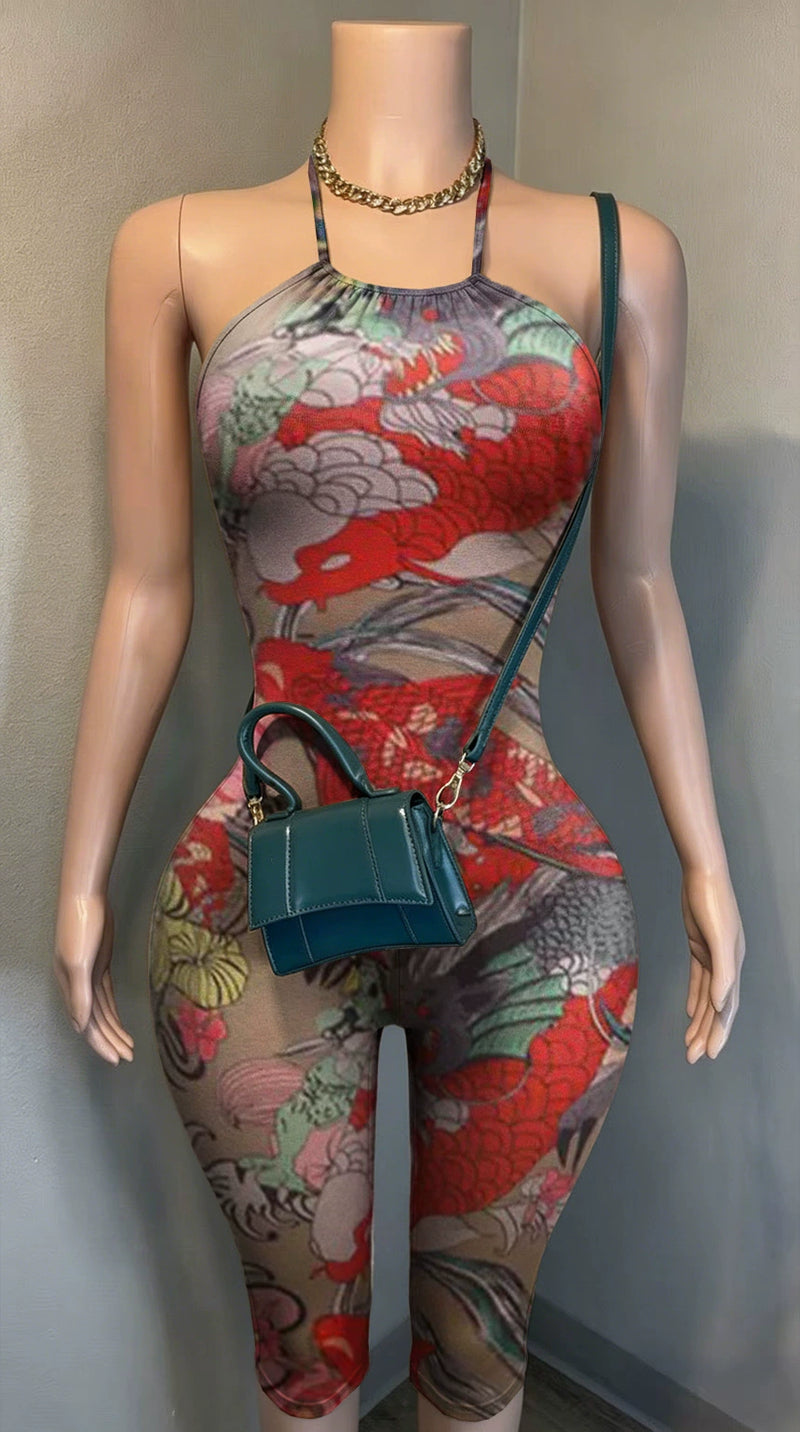 Print Halterneck Backless Slim Seventh Jumpsuit YMEF 59055