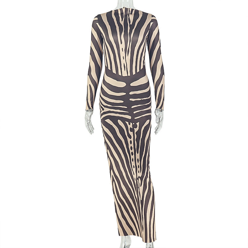 Long Sleeve Stripe Casual Maxi Dress GJYO JD305676
