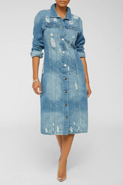 Fashion Denim Long Sleeve Holes Long Coat GQDH 932
