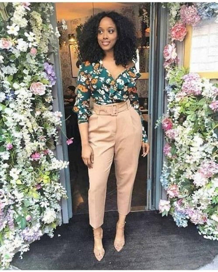 High Waist Belt Solid Suit Pants GATE P01A