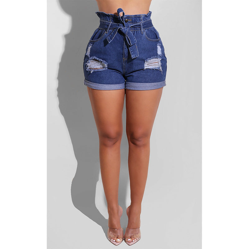 Denim Ripped Hole Edge Curl Jeans Shorts GCNF 0148