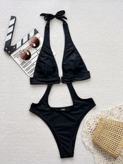 Solid Color Halter One Piece Swimsuit CSYZ 967