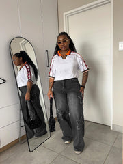 Plus Size Five Star Raw Edge Straight Jeans GYLN 0013