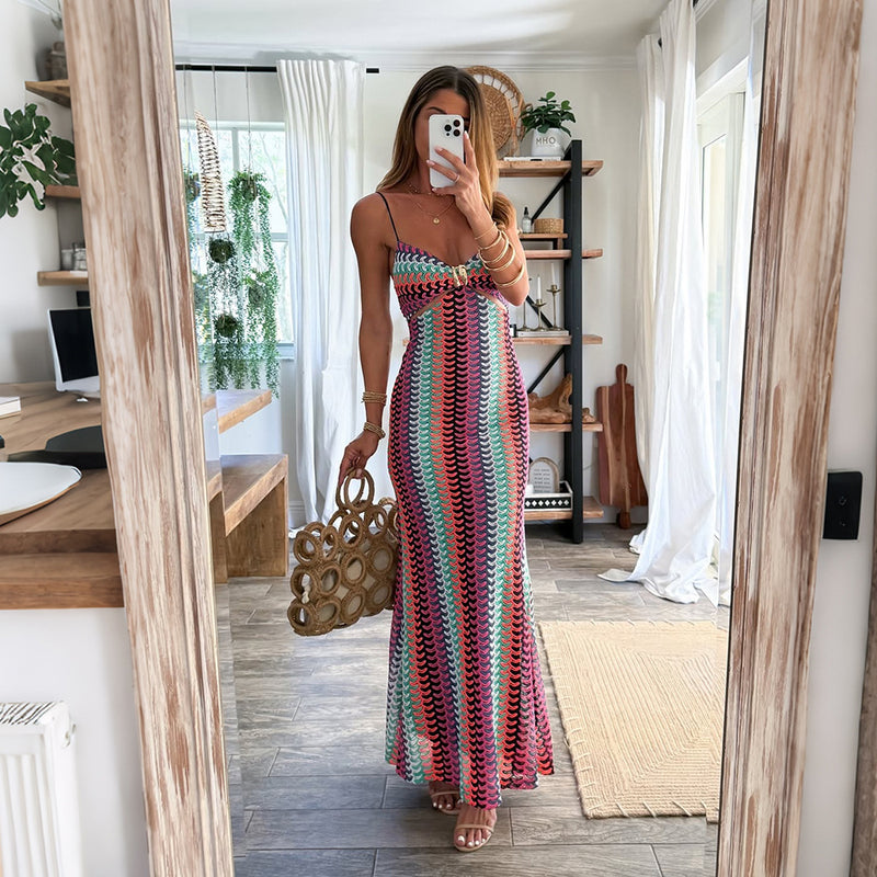 Sexy Printed Spaghetti Strap Maxi Dress CYA 902494