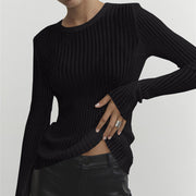 Long Sleeve Round Neck Thin Knit Top GBLH 9853