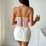 Lace Flower Print Fishbone Tank Top GPBY VE8393
