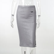 Metallic Color Patchwork Slim Split Skirt FL YL23477MH