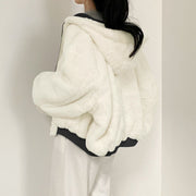 Solid Color Hooded Zipper Plush Jacket GSZM ZTP1449