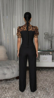 Leopard Patchwork Tie Up Jumpsuit OSM 4497