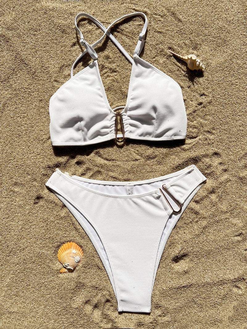 Sexy Patchwork Tie Up Bikinis Swimsuit 2 Piece Set CASF 6630