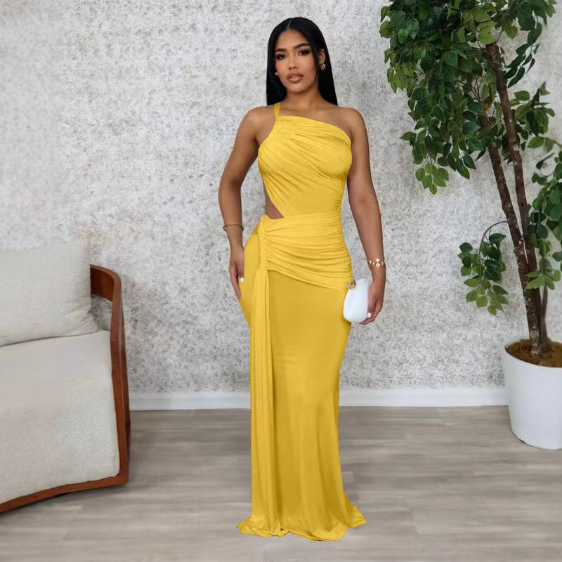 Solid Color Hollow Out Maxi Dress QODY 6079