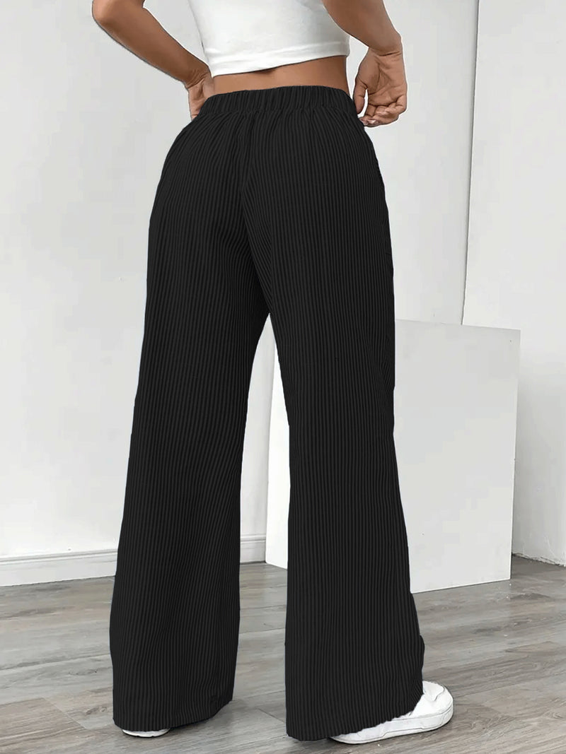 Solid Color Stripe Loose Wide Leg Pants GCNF 5798