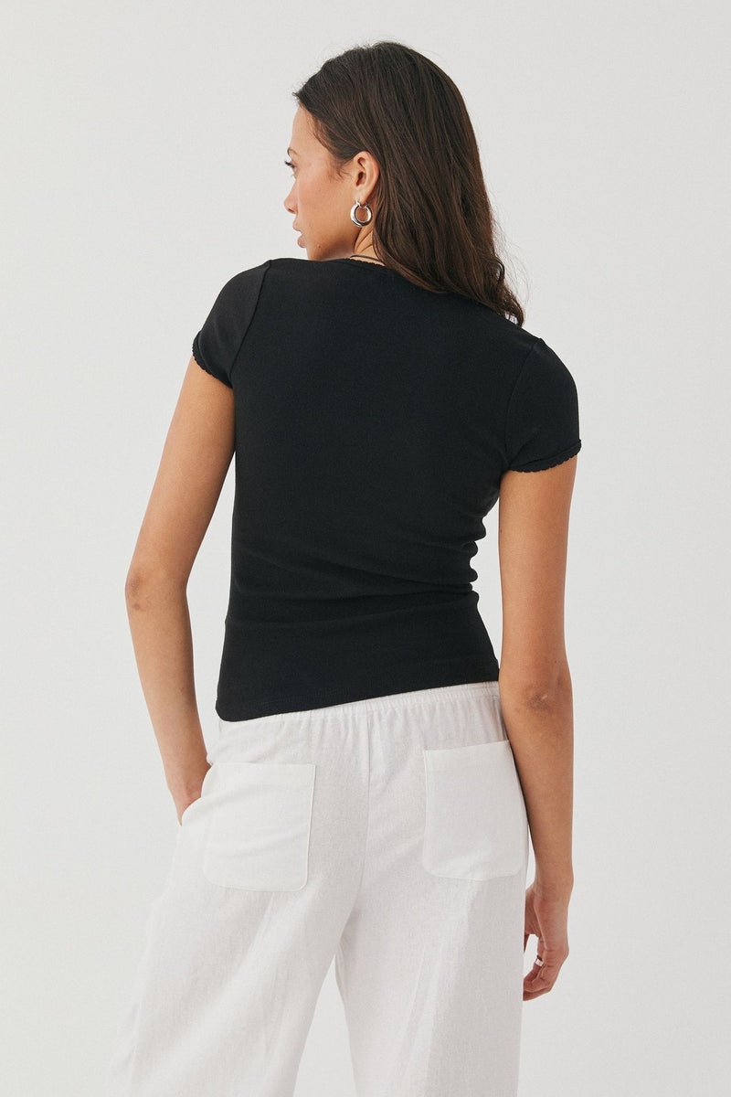 Solid Color U Neck Knits T Shirt GWLS 202402