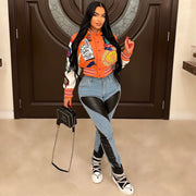 Fashion Print Long Sleeve Rib Patchwork Baseball Jacket YNSF 2618