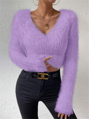 Solid Color V Neck Sweater GZYF 1105