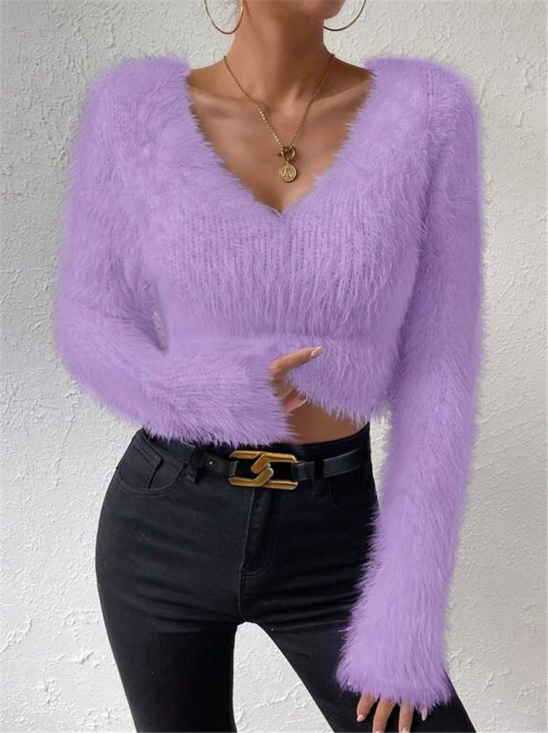 Solid Color V Neck Sweater GZYF 1105