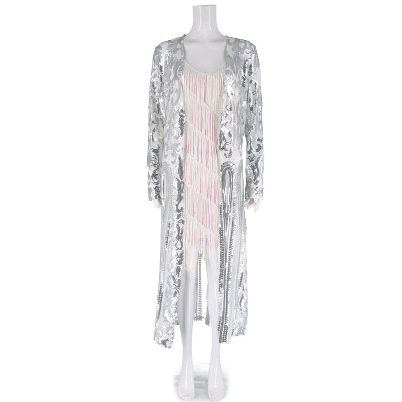 Plus Size Sequin Embroidered See Through Cardigan Coats GMMD 8088