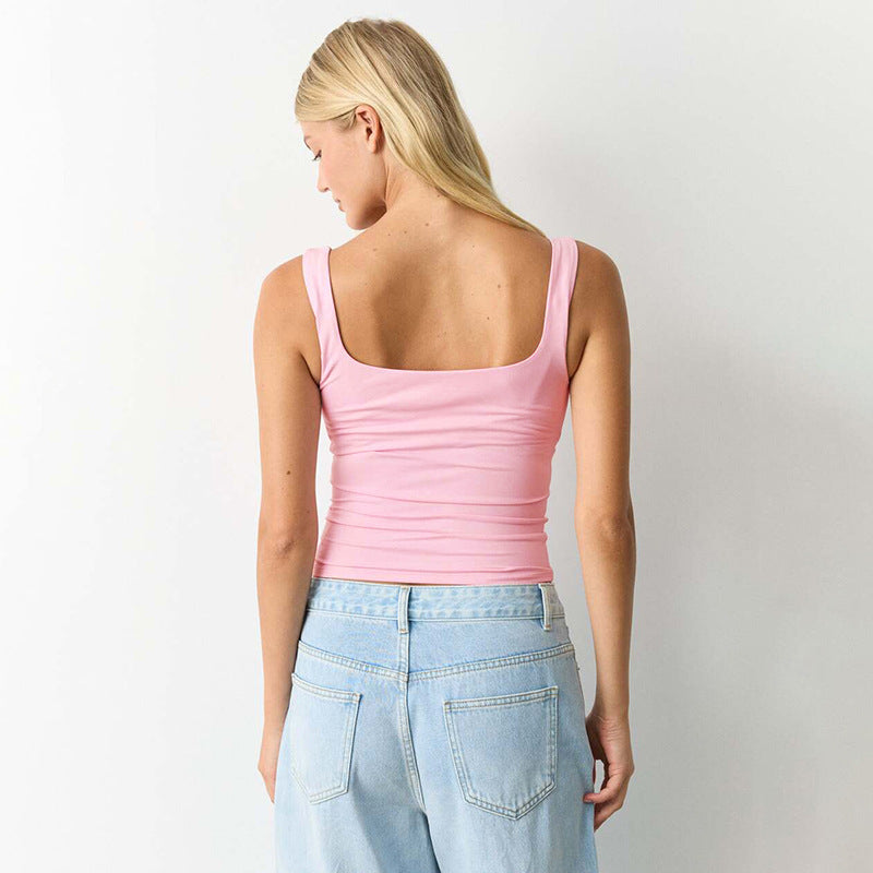 Solid Color Ruched Sleeveless Tank Tops GSBW J26TP056