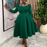 Plus Size Solid Color Square Neck Midi Dress GMLF 3354