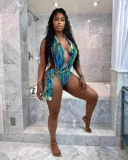 Sexy Floral Print Deep V One Piece Swimsuit MDF 5214