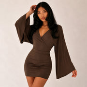 V Neck Flare Sleeve Mini Dress GPKJ MR50419