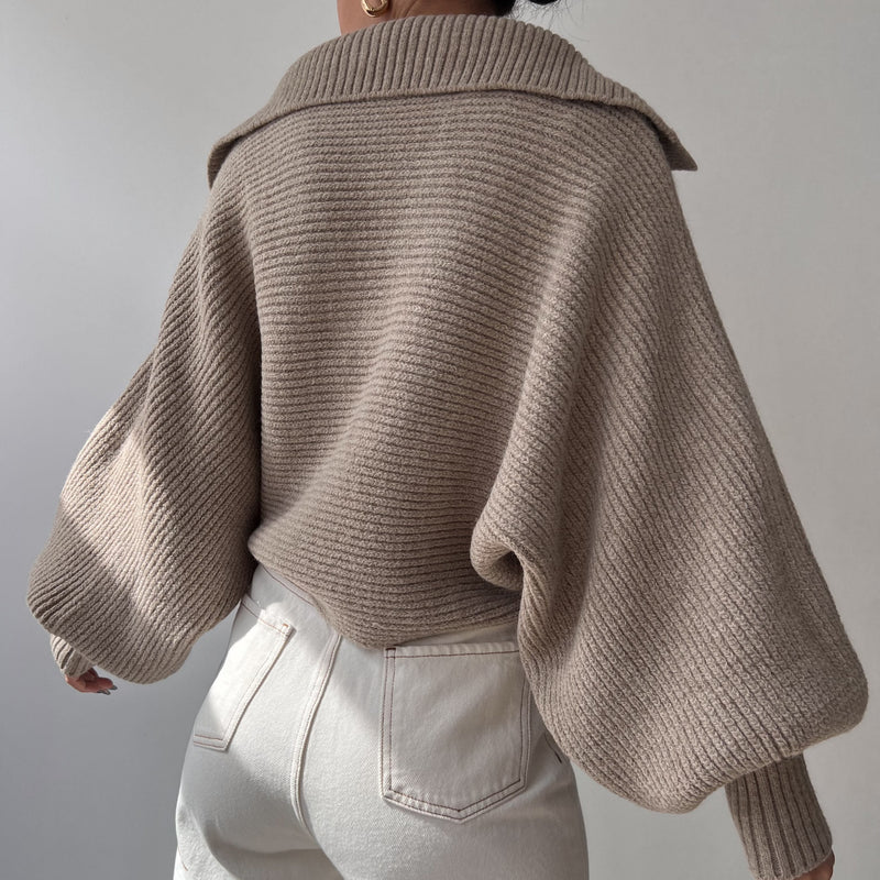 Fashion Long Sleeve Knits Lapel Sweater YMZY 21138