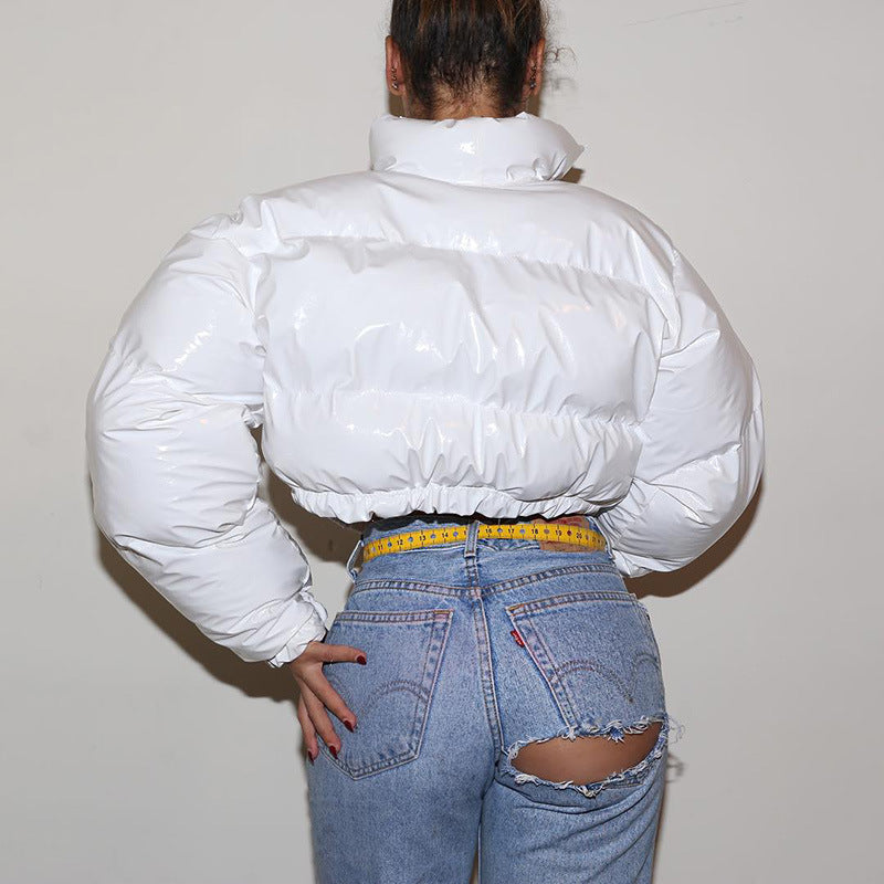 Solid PU Leather Stand up Collar Cotton Jacket GSZM A20666T