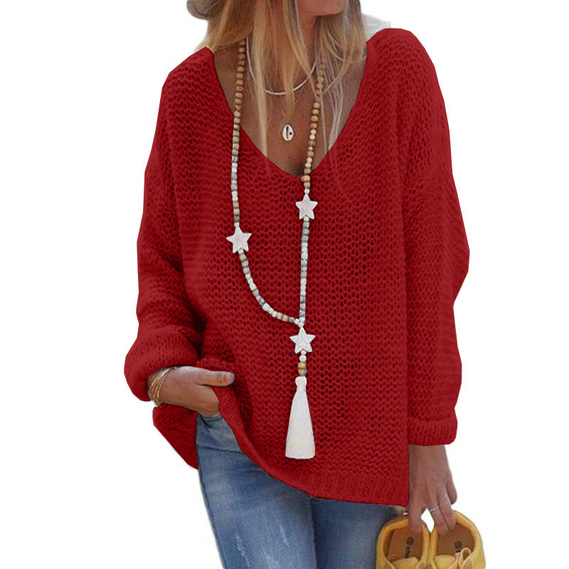 V Neck Long Sleeve Knit Sweater GBLH 156