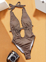 Solid Color Tie Up One Piece Swimsuit CSYZ G671RY