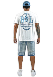 Purpose First White Shirt Denim Shorts and Trucker Hat Bundle