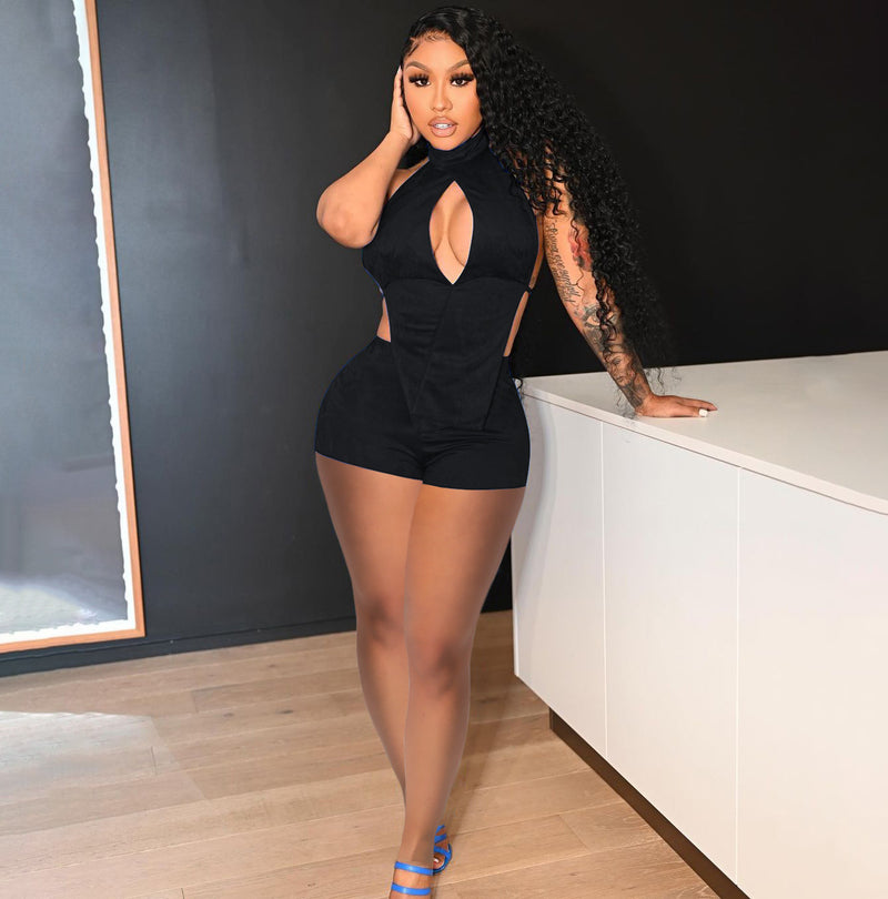 Sexy Solid Halter Top And Shorts Two Piece Sets YIBF 6046