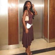 Color Block Ruched Sleeveless Maxi Dress GJYO JD305681