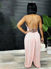 Solid Color Backless Sling Loose Jumpsuit BMF 904