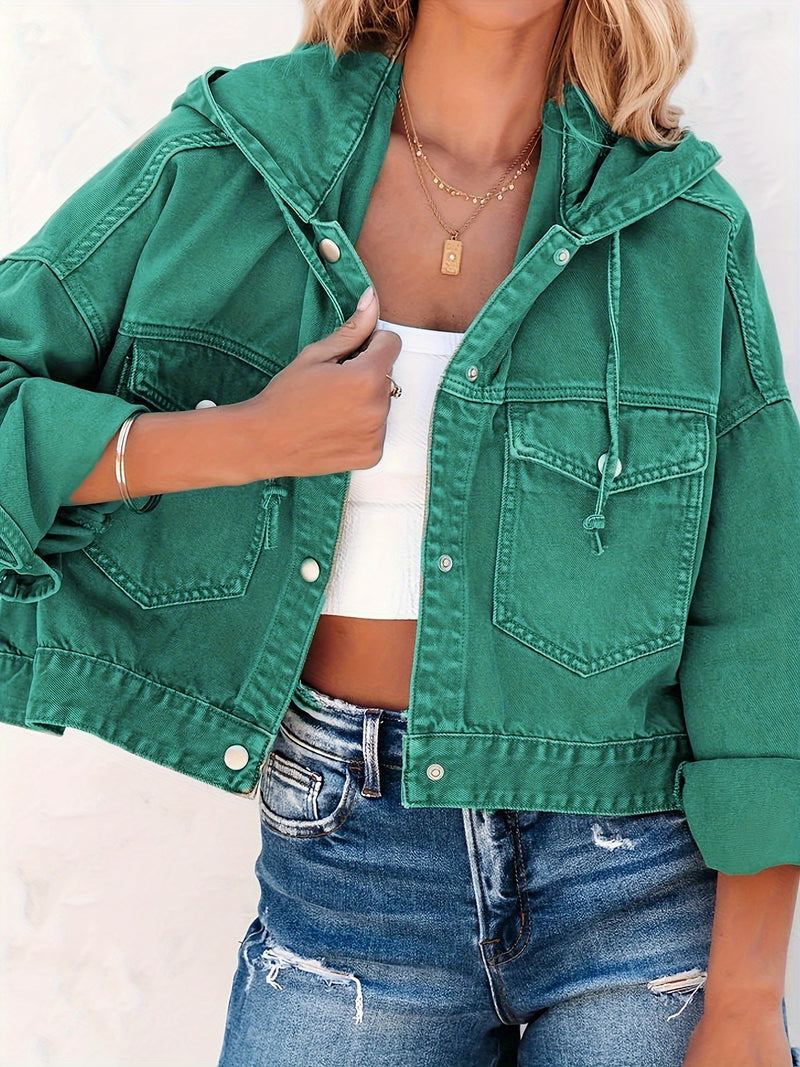 Drawstring Hooded Loose Fit Denim Jacket GZHY PD08566