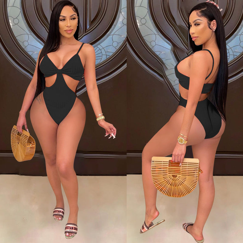 Sexy Solid Hollow Out One Piece Swimsuit HMS 5445