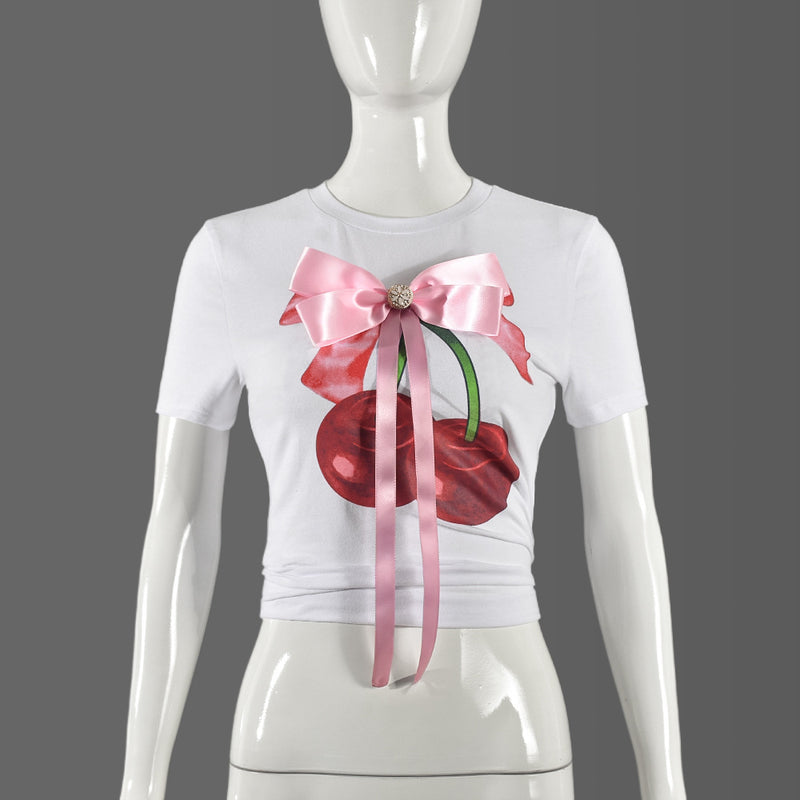 Printed Bow Tie T shirt GBTF 11041THR