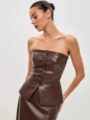 Sexy Single breasted PU Leather Tank Tops GPBY 17143
