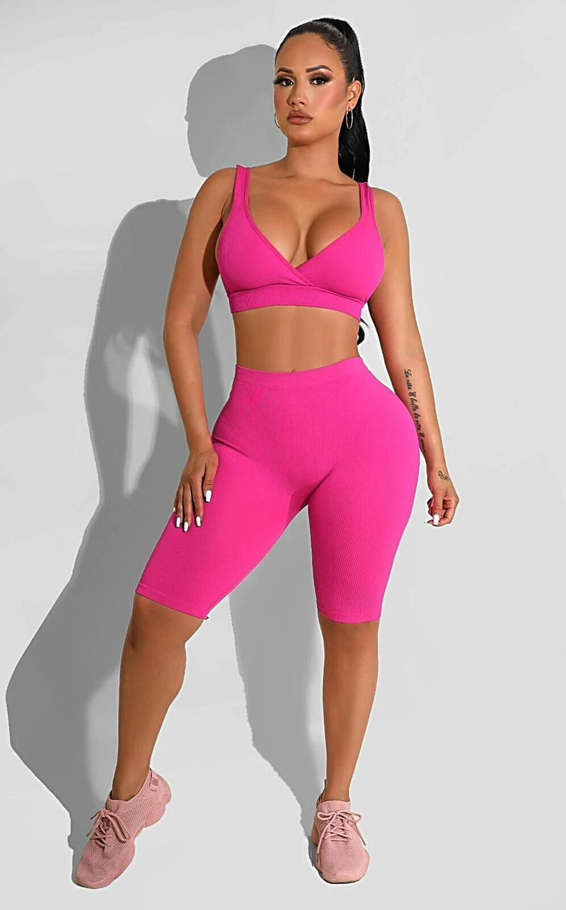 Solid Sexy Two Piece Shorts Set HMS 5538