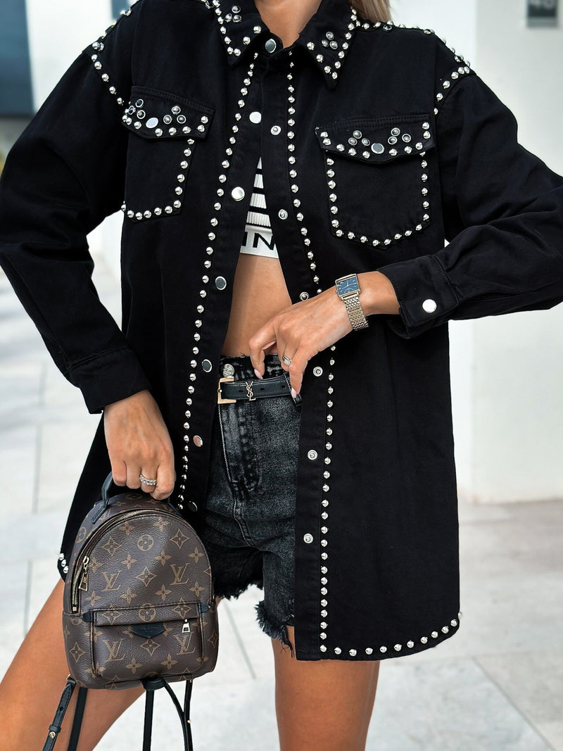 Vintage Studded Loose Fit Denim Jacket GYAN 3250