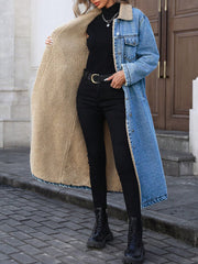 Loose Long Sleeve Denim Fleece Long Coat GYXN 20781