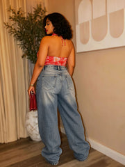 Plus Size Irregular Patchwork Washed Jeans GYLN 1888