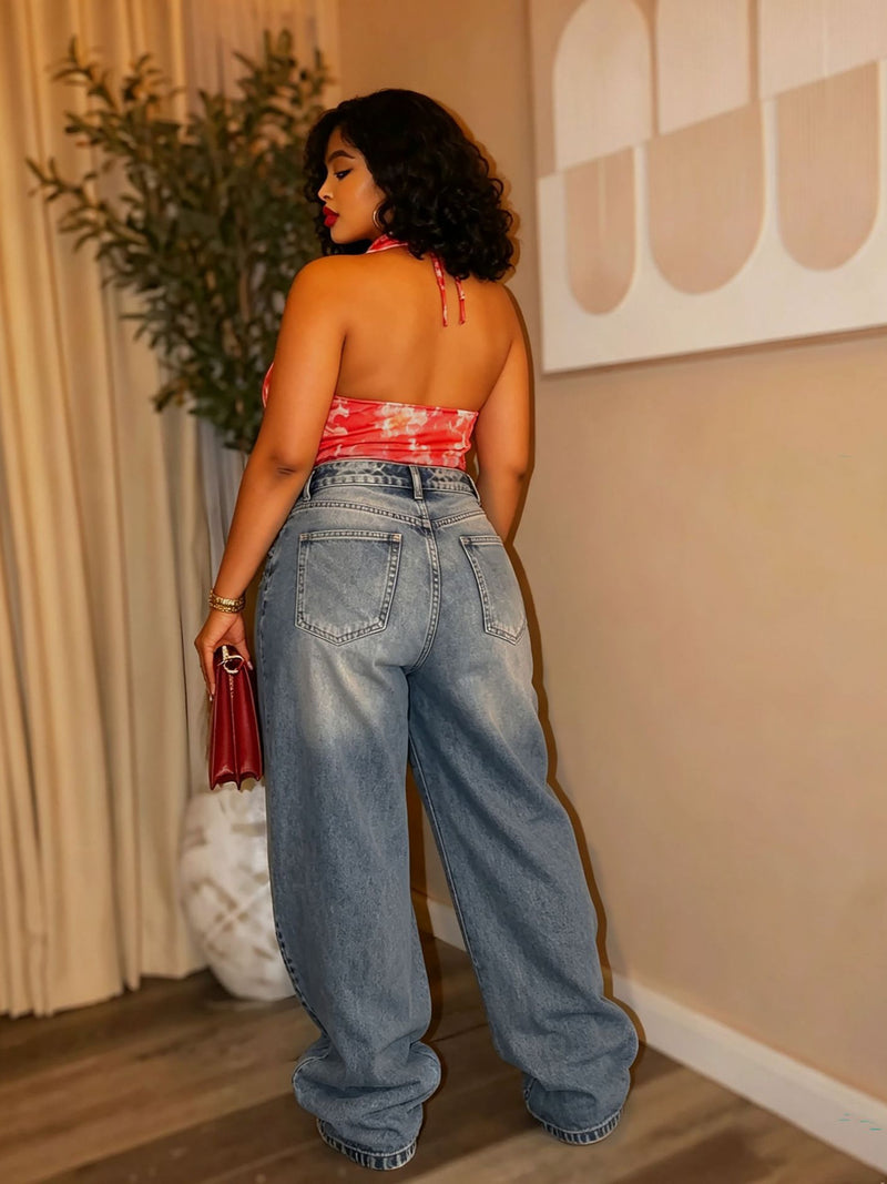 Plus Size Irregular Patchwork Washed Jeans GYLN 1888