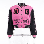 Fashion Letter Embroider Print Patchwork Baseball Jacket FL 23524