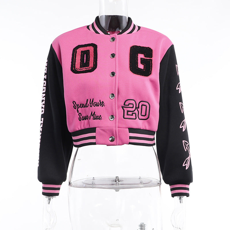 Fashion Letter Embroider Print Patchwork Baseball Jacket FL 23524