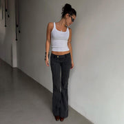 Low Waist Metal Buckle Flare Pants GPKJ MR49498